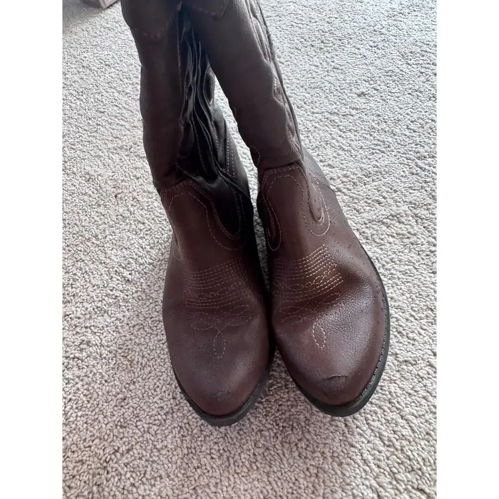 Cat & Jack Brown Faux Leather Cowgirl Boots Western Big Girls Size 5 Country